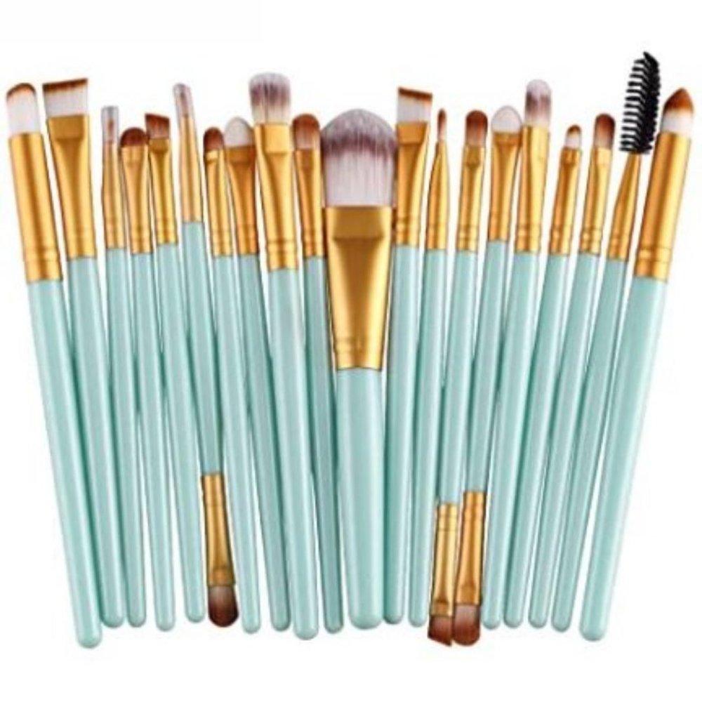 New 20pcs Professional Makeup Brush Set Blue Gold